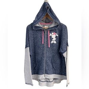DISNEY PARKS Minnie Mouse Embroidered Full-Zip Hooded Jacket Size L Blue Gray